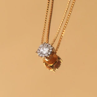 Pingente Solitário Cravação Ilusion Com Diamantes Em Ouro Amarelo
