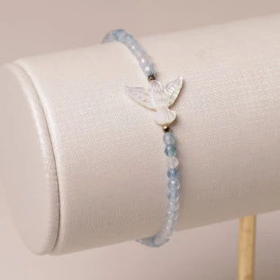 Pulseira Com Águas Marinhas e Espirito Santo  Em Madrepérola 