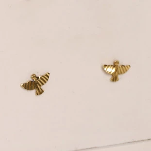 Brinco Pombinha Pequena Diamantada Em Ouro Amarelo