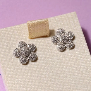 Brinco Flor Cravejado Zircônias Em Prata