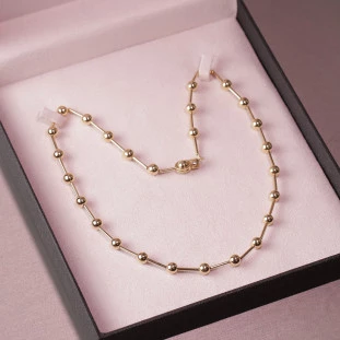 Gargantilha Bolas e Canutilhos Em Ouro Amarelo 