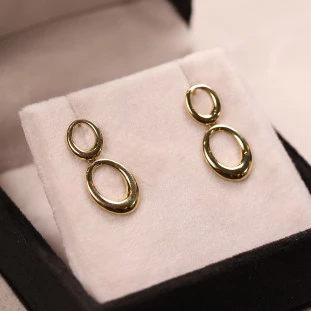 Brinco Elos Ovais Polidos Em Ouro Amarelo 