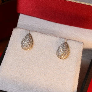 Brinco Gota Pavê Cravejado Com Diamantes Em Ouro Amarelo