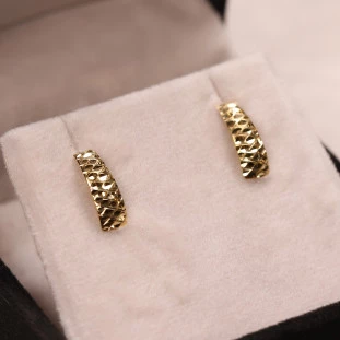 Brinco Chapa Diamantada Retangular Em Ouro Amarelo 