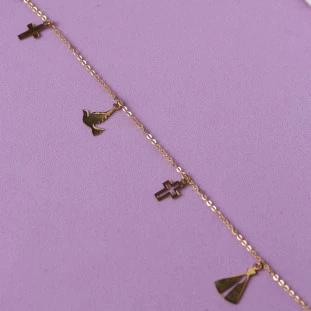 Pulseira Pingentes Religiosos Em Ouro Amarelo 