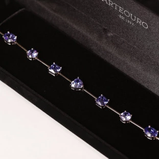 Pulseira Canutilho Com Zircônias Tipo Tanzanitas Formas Em Prata