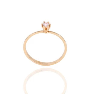 Anel Solitário Fino com Diamante em Ouro Amarelo